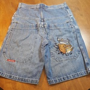 JNCO Jeans Blue Denim Shorts Bulldog Size 34